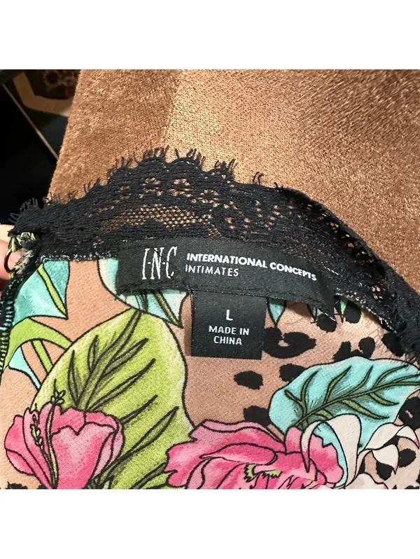 I.N.C. Floral Leopard Print Lingerie Romper with Black Lace Trim – Size Large - Image 9