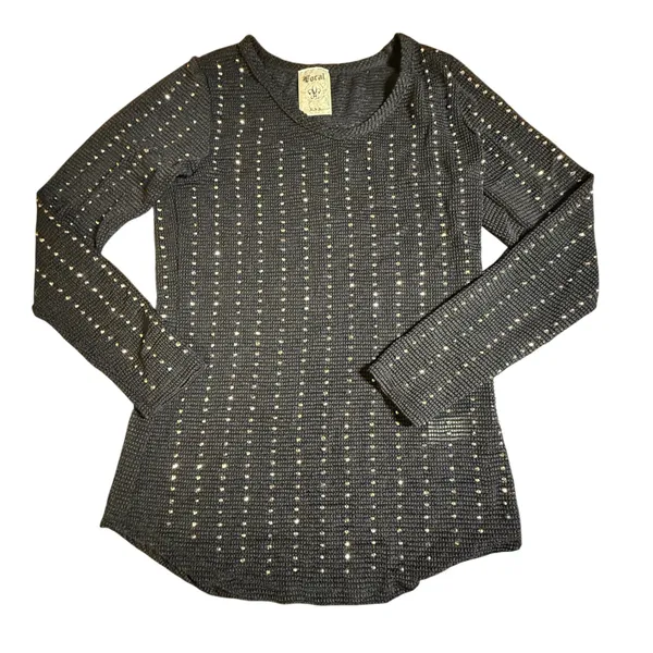 Vocal Black Rhinestone Studded Long Sleeve Knit Top Small Style Y2K USA Made - Image 2