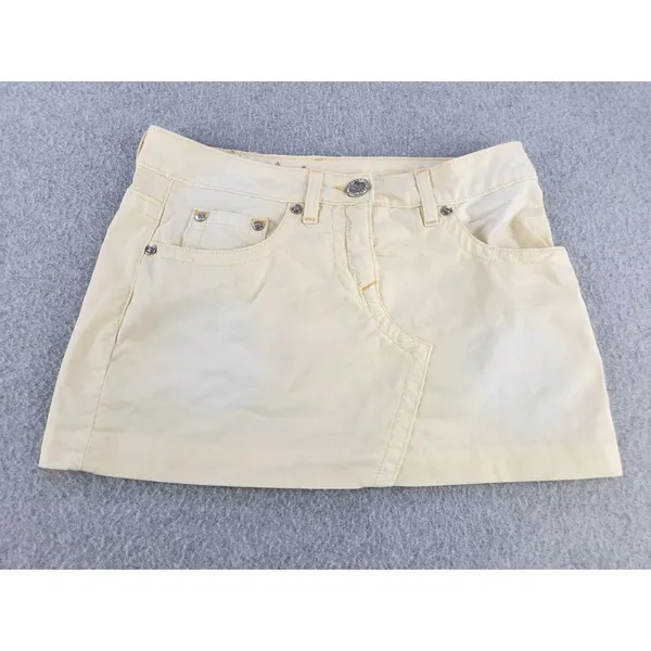 Vintage 90s y2k skirt Bebe‎ Butter Yellow mini micro rhinestone SZ 26 Waist 30" - Image 10