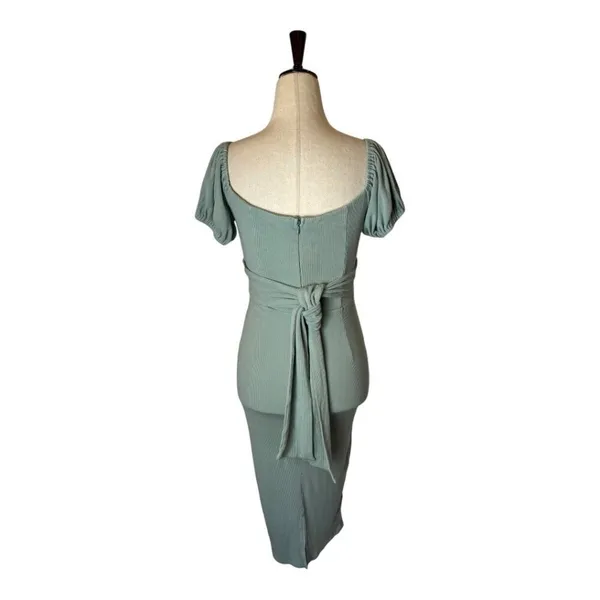 Angel Biba Dress Women Medium Green Knit‎ Sweetheart Neck Tie Waist Sheath Midi - Image 4
