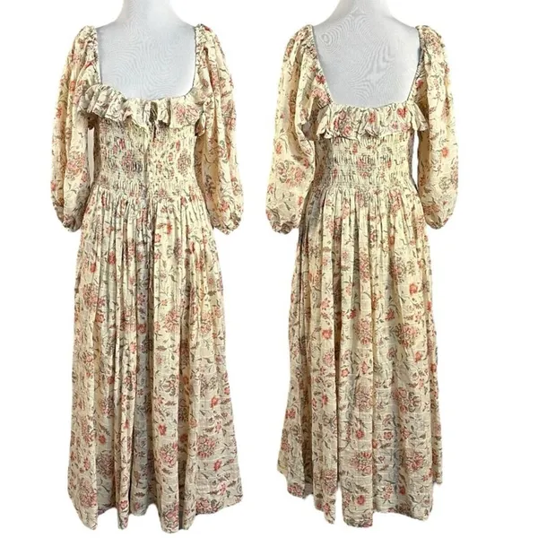 Free People Dainty Ethereal Cottage Oasis Floral Midi Dress Ivory Medium - Image 6