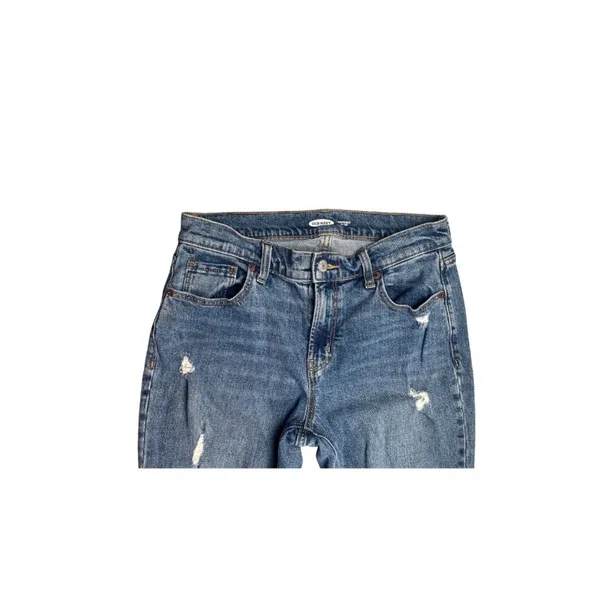 Old Navy Boyfriend Mid-Rise Distressed Jeans Women's Size 2 Raw Hem - Image 3