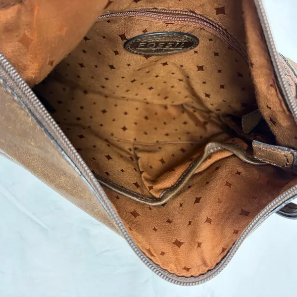 Fossil crossbody brown leather small messenger bag, purse. 6 pockets. boho - Image 4