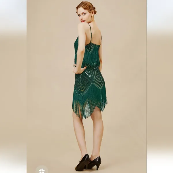 BABEYOND NWT 1920s Green Sequin Fringe Flapper Gatsby Party Dress Size M - Image 2