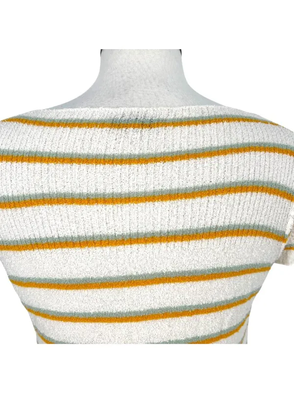 Madewell Striped Short Sleeve Knit Top White Yellow Casual 70s Retro Size Small - Image 5
