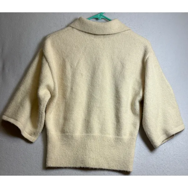 HM Cream Short Sleeve Knit Cardigan Collared Button Front Sweater Small - Image 4