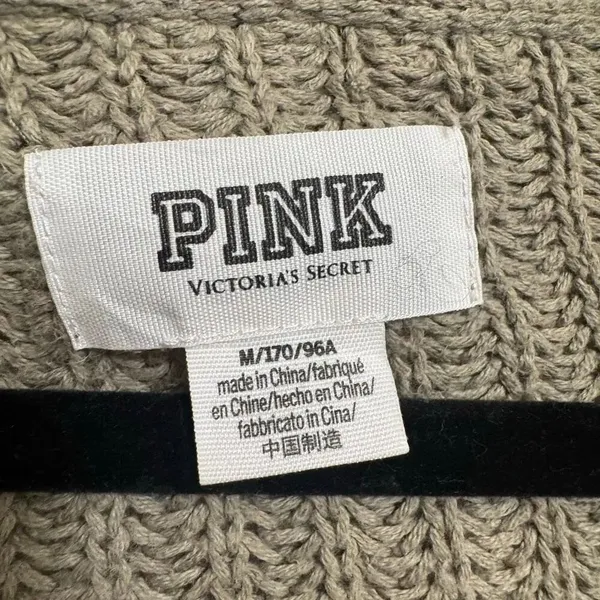 PINK Victorias Secret Sweater Olive Green Fall Knit V Neck Medium - Image 3