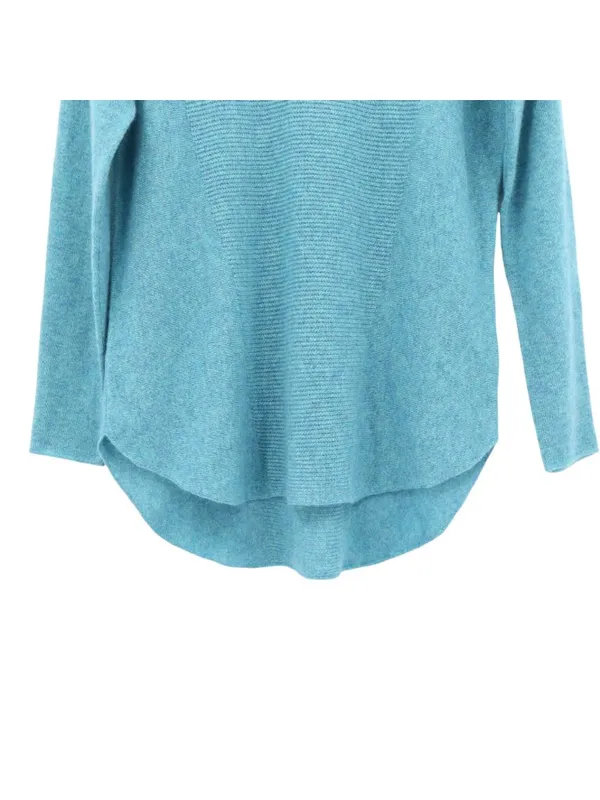 Max Studio 100% 2 Ply Cashmere Rounded Hem Knit Blue Pullover Sweater M - Image 2