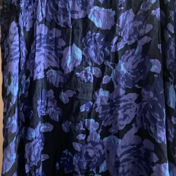 Womens Semi Sheer Scarf Black & Blue Floral Print 65x25 65” Long 25” Wide - Image 3