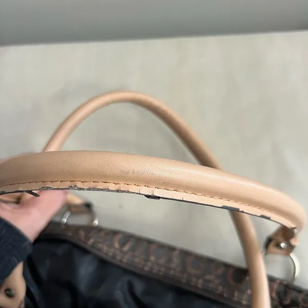 GUESS Monogram Large Tote Bag Brown & Pink Stripe Logo Purse - Image 9