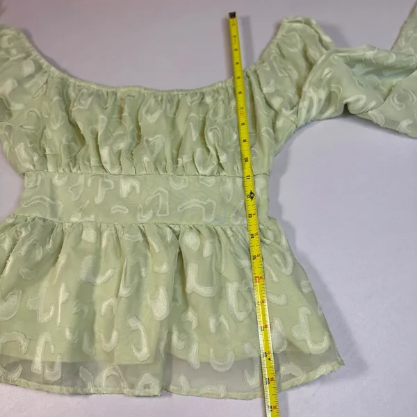A.CALIN Flying Tomato Sage Green Texture Peplum Top‎ Balloon Sleeve Cottage Core - Image 9