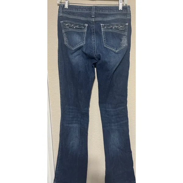 Y2K Wrangler‎ Rock 47 Low Rise Blue Jeans Women’s Studded Flare rhinestone 4/27 - Image 6