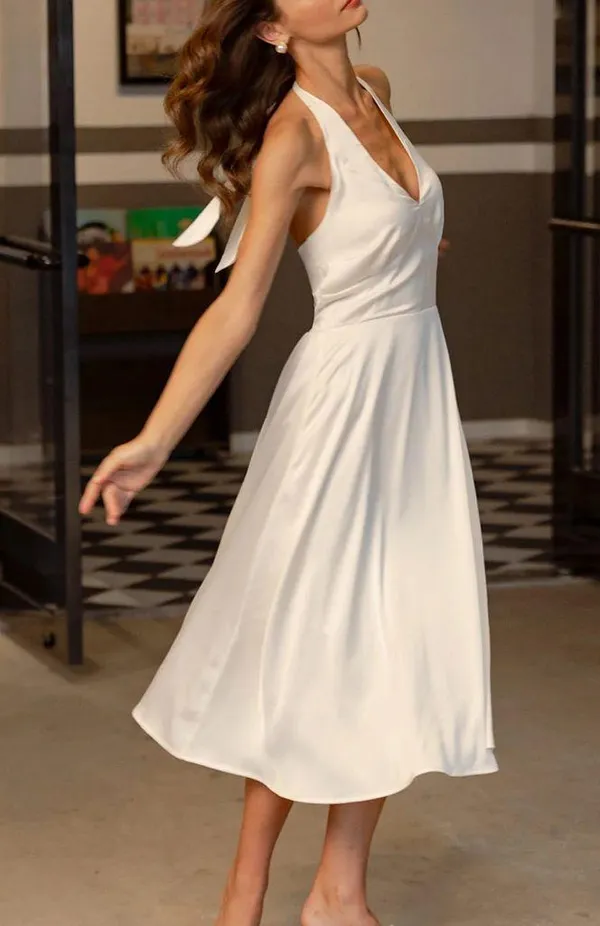 Rihoas Apricot Halter Backless Satin Midi Dress - Image 2