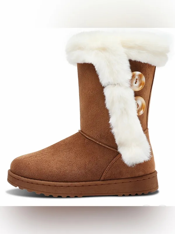 SO Tan Faux-Suede Winter Boots with Cream Faux-Fur Trim Size 11 - Image 15