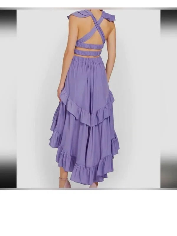 DO+BE “Let it Flow” Ruffle Maxi High Low Dress pink vacation holiday dress - Image 3