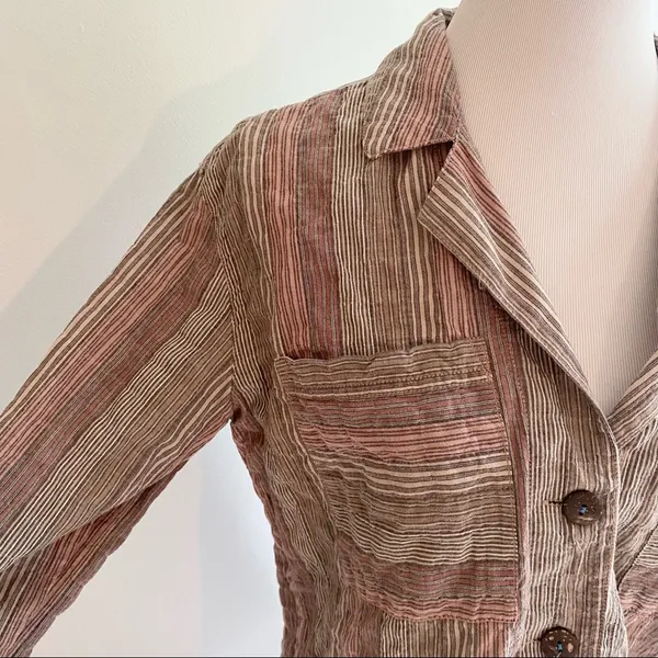 🌻Free People🌻 High Tide Pink Sands Striped Button Down Long Sleeve Shirt - Image 5