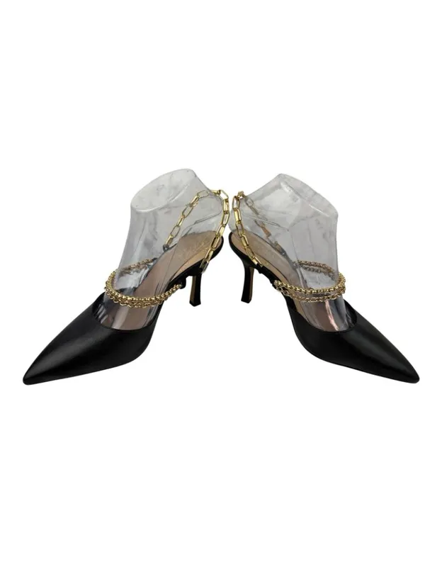 *Vince Camuto Ashna Heels Womens Size 7 Black Leather Gold Chain Slingback NWOB - Image 12