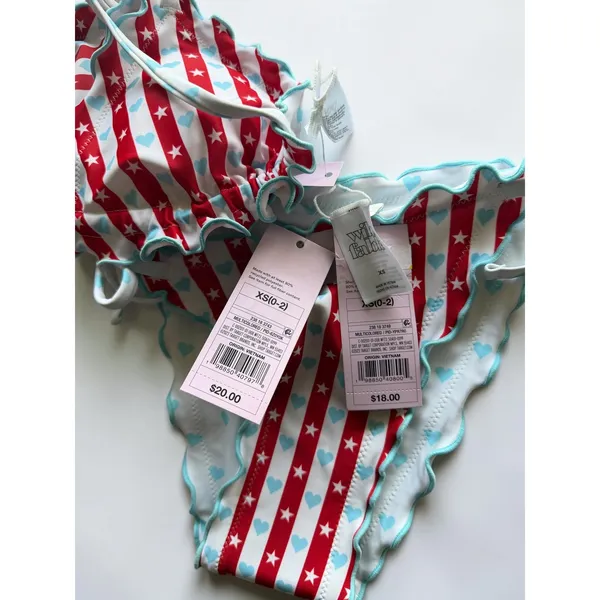 Wild Fable Reversible Bikini Set XS Stars‎ Stripes Hearts Ruffle Americana NWT - Image 6