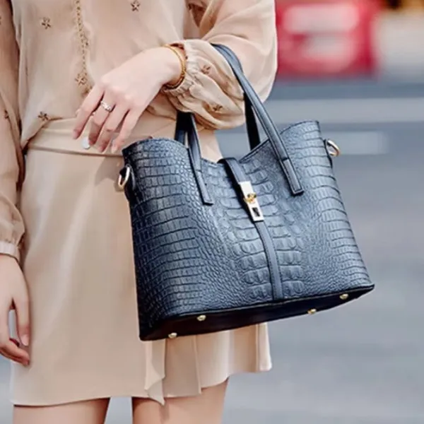 Crocodile embossed Bag set Black - Image 16