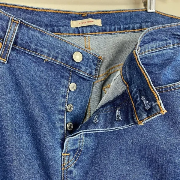 Levis Wedgie‎ Skinny Jeans 20W Dark Wash Denim Ankle Button Fly Fray Distressed - Image 8