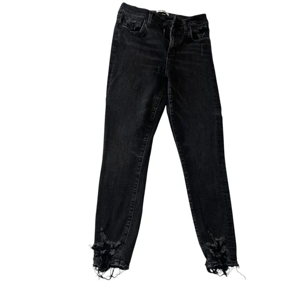 AGOLDE Sophie Crop High Rise‎ Black Denim Raw Hem Skinny Leg Jeans Size 28 - Image 4