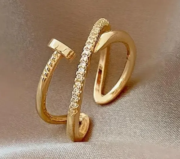 1pc Chic Paved Zirconia Adjustable Wrap Ring Shining Golden Finish Gold - Image 2