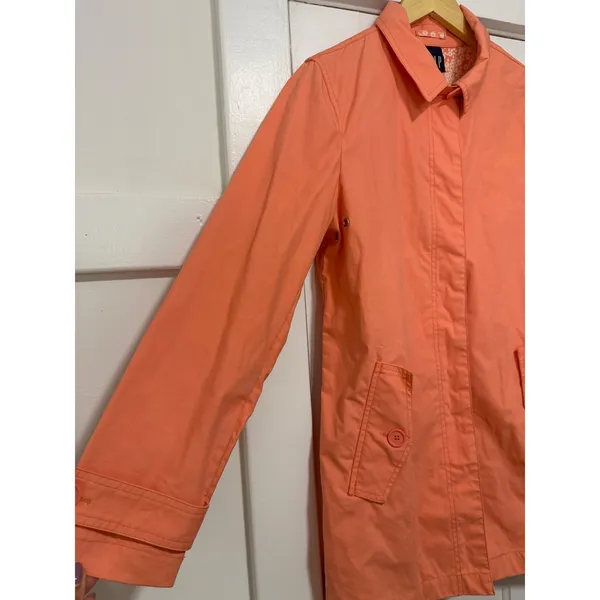 Vintage GAP Trench Coat Y2K Coral Orange Button Front Floral Lining Women Medium - Image 12