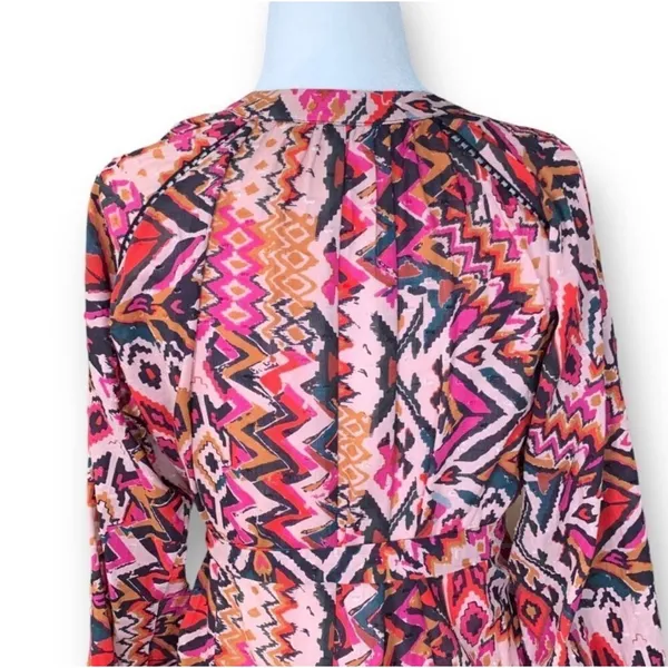 Zara Angie Belted Abstract Print Mini Dress Pink Red Boho‎ Ruffle Drop Waist XS - Image 7
