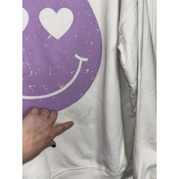 Smiley Face Oversized Sweatshirts Purple Made in USA L/XL Garment Dyed - Image 5