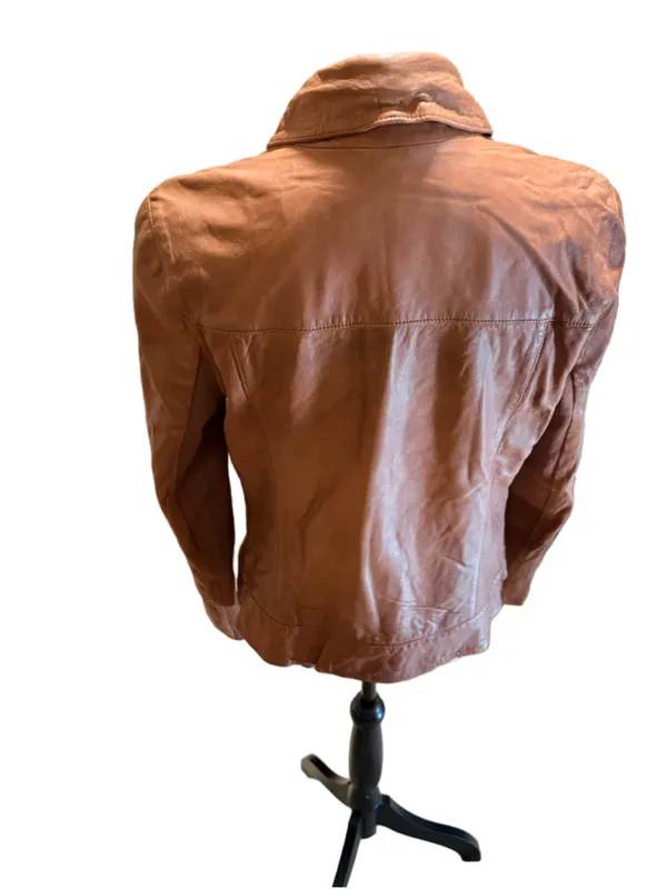 Hinge Zip Pocket Leather Jacket Brown Size 1 (19” PTP oversized) NWT - Image 6