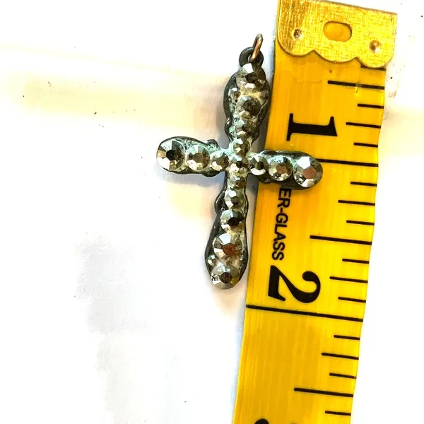 Anne Koplik Faith Jesus decorative cross pendant iridescent crystals aged metal - Image 5