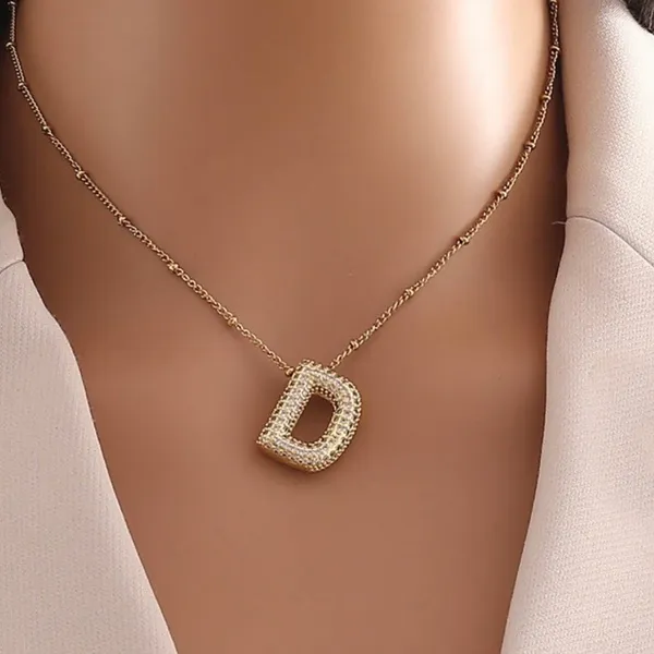Gold tone puffy pave initial letter D pendant necklace - Image 2