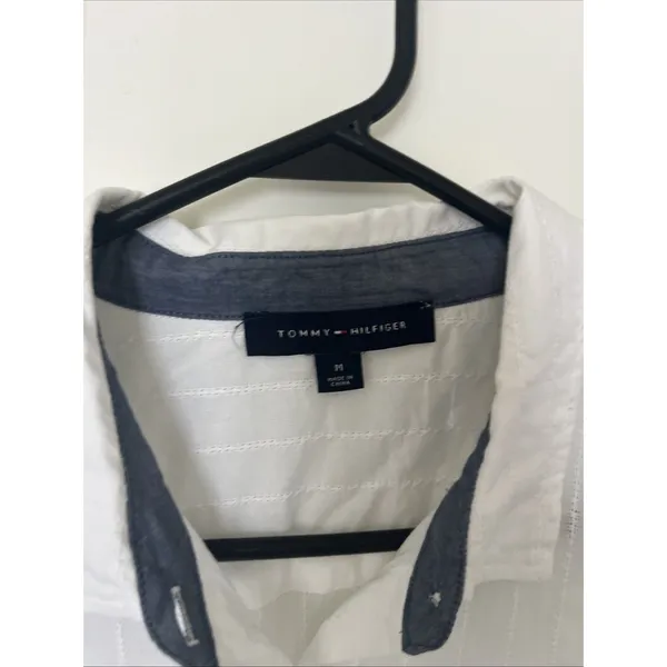 Tommy Hilfiger Women Shirt M White 100% Cotton Roll Tab Long Sleeves - Image 4