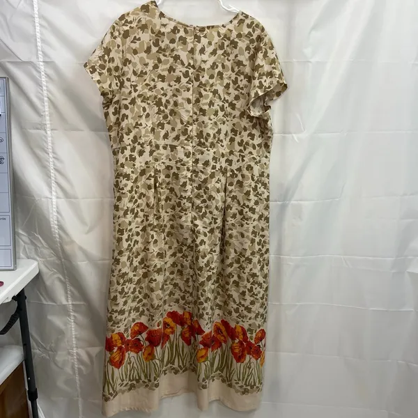 Vintage BLAIR women's beige floral v-neck loose‎ relaxed zip ankle modest dress - Image 6