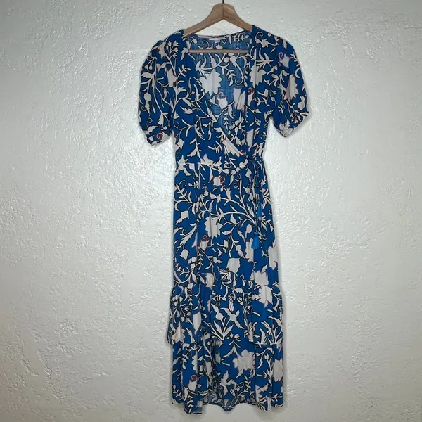 Knox Rose Floral Wrap Midi Dress Boho‎ Chic Casual Women Blue Medium - Image 2