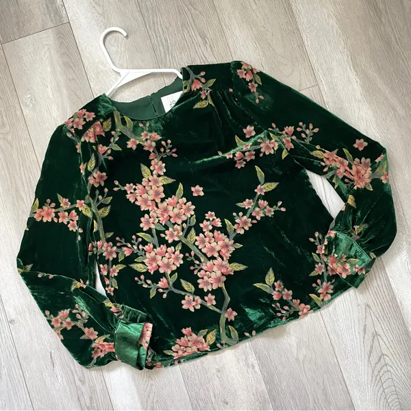 J.O.A. Velvet Top floral burn out long sleeve womens Green xsmall cocktail party - Image 5