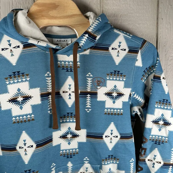 Ariat Logo 2.0 Printed Hoodie Womens Large Blue Aztec Pullover 10062292 - Image 2