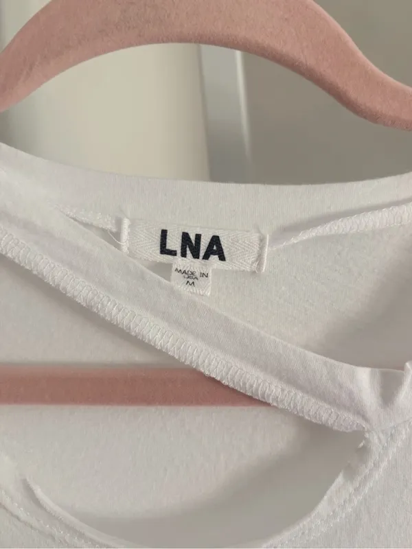 LNA Double Cut Tank Sleeveless White Tee Shirt Style Top with Neck Slits Sz Med - Image 4