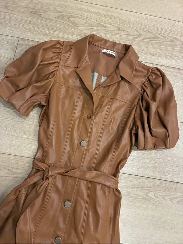 Alice + Olivia Women’s Ofra Vegan Leather Mini Dress Brown Size 8 - Image 2