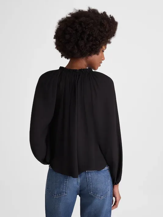 Madewell Long-Sleeve Tie-Neck Top black NY328 Size M NWT - Image 4