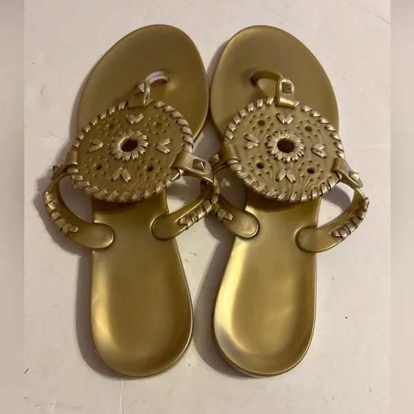 JACK ROGERS Sandals Flip Flops Gold Thong Jelly Rubber Flats Slip On - Image 3