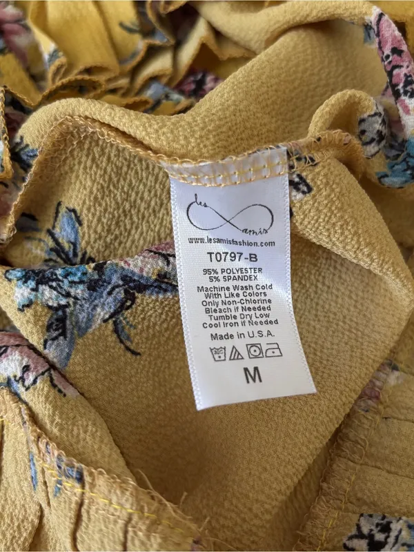 EUC Yellow Floral Short Sleeve blouse with Pleated Hem | Les Amis Women’s M - Image 9