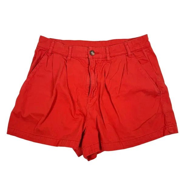 Free People Billie Chino Shorts Size 10 Red Relaxed Fit High Rise Pleated Preppy - Image 3