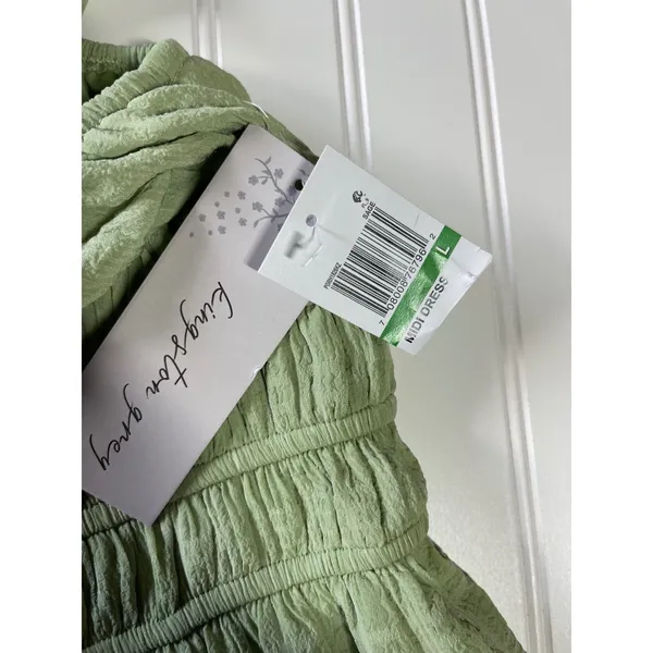 Kingston Grey Sage Green Ruffle Smocked Tiered Midi Dress Cottagecore Boho Large - Image 8