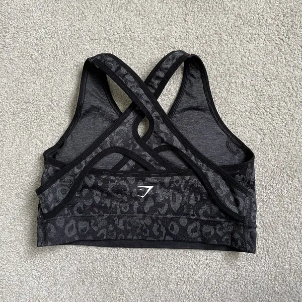 Gymshark Sports Bra Athletic Supportive Black Cheetah Print Cross Back Women's M - Image 2