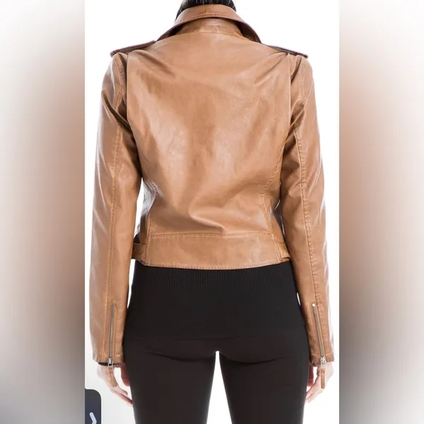 Max Studio Moto bomber Motorcycle Jacket air pilot faux leather jacket coat - Image 4