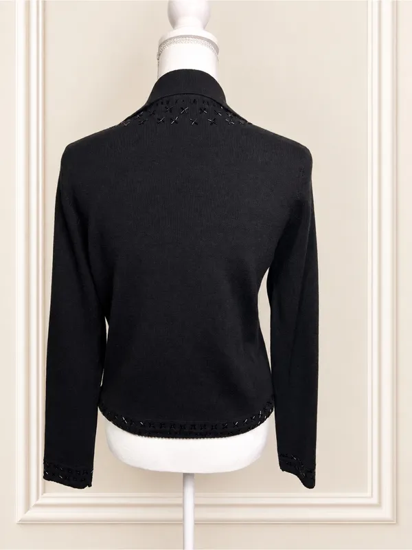 Valerie Stevens 100% Merino Wool Beaded Evening Cardigan Black Vintage 90s Knit - Image 6