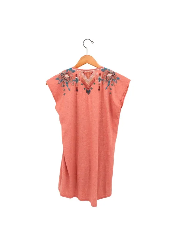 Johnny Was Embroidered Terracotta Cap Sleeve V-Neck Tee Shirt Top S - Image 5