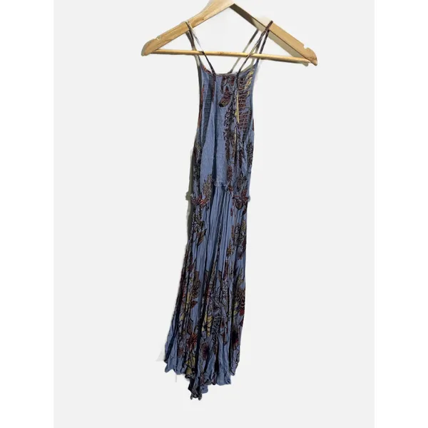 Free People Midi Dress Womens‎ Small Blue Floral Smocked Boho Summer - Image 6