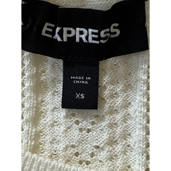 🆕 EXPRESS Ivory Pointelle Knit‎ Flutter Sleeve Peplum Lightweight Sweater XS - Image 7